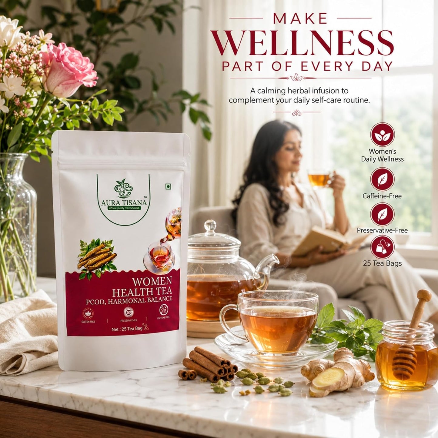 Aura Tisana PCOD Tea | Herbal Loose Tea | 80g