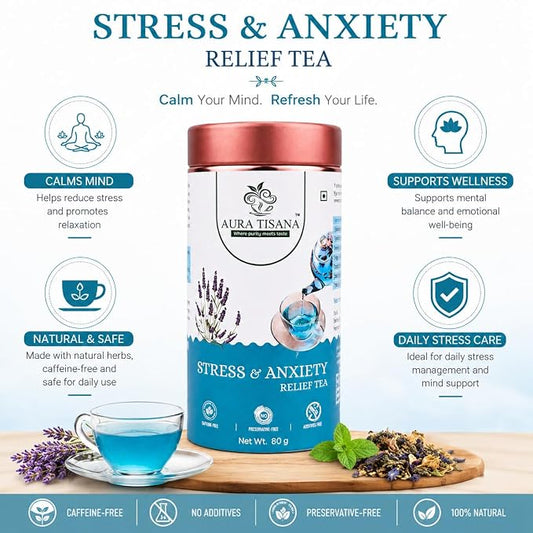 Aura Tisana Stress & Anxiety Tea | Herbal Loose Tea | 80g