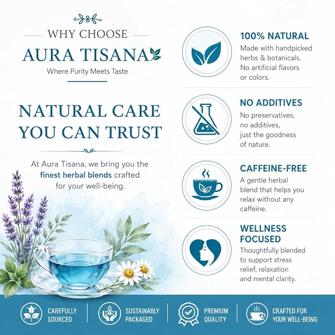 Aura Tisana Stress & Anxiety Tea | Herbal Loose Tea | 80g