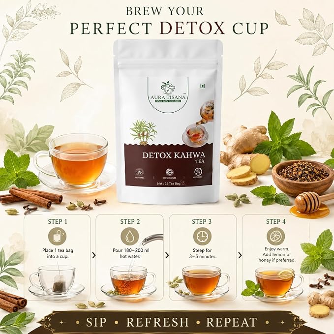Aura Tisana Detox Kahwa Tea | Herbal Tea Bags | 25 Bags