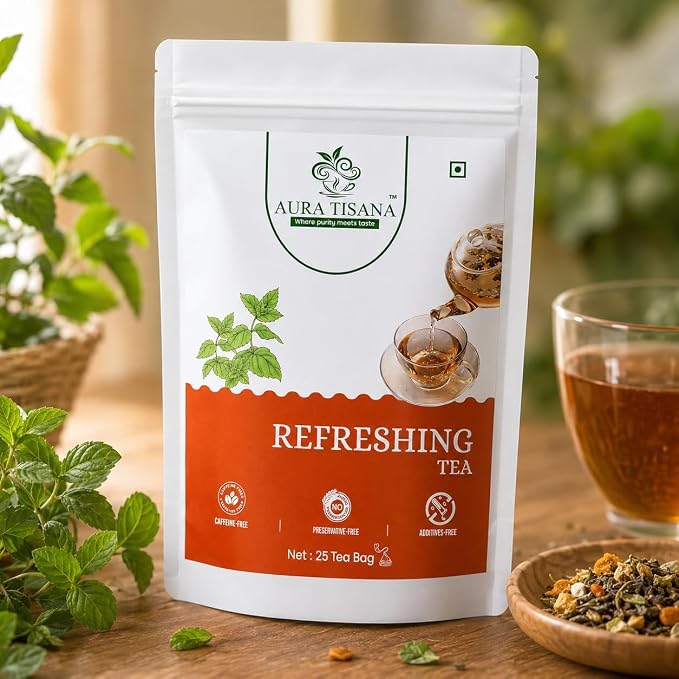 Aura Tisana Refreshing Tea | Herbal Tea Bags | 25 Bags