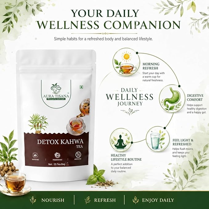 Aura Tisana Detox Kahwa Tea | Herbal Tea Bags | 25 Bags