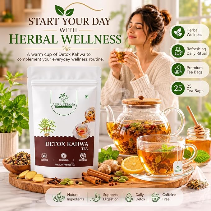 Aura Tisana Detox Kahwa Tea | Herbal Tea Bags | 25 Bags
