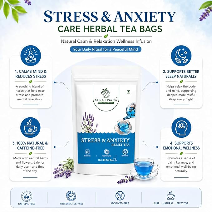 Aura Tisana Stress & Anxiety Tea | Herbal Loose Tea | 80g